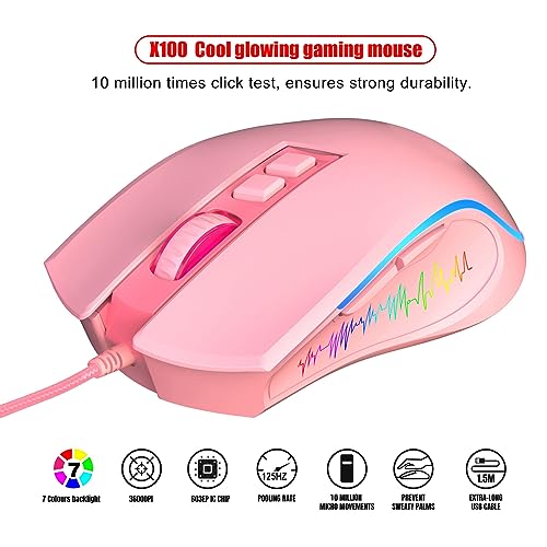 Keenso Gaming Maus RGB Hintergrundbeleuchtung Ergonomisches Design für Gaming Office Home, Wired Mouse 4 Einstellbare DPI -Laptop -PC Spielmäuse (PINK) Bild 2