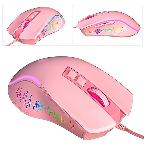 Keenso Gaming Maus RGB Hintergrundbeleuchtung Ergonomisches Design für Gaming Office Home, Wired Mouse 4 Einstellbare DPI -Laptop -PC Spielmäuse (PINK) Bild 7