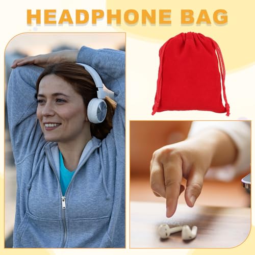 PATIKIL Bluetooth Kopfhörer Tasche 5 Stück 2.76x1.97 Zoll Reise Kopfhörer Aufbewahrungsbeutel Weicher Zugbandbeutel Für Over-Ear Kopfhörer Gaming Headset Grau Bild 5