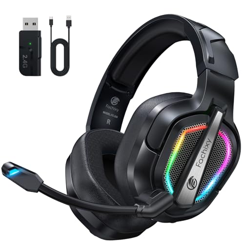 Fachixy FC200 Wireless Gaming Headset, 2.4GHz Bluetooth 5.4 Headset mit Mikrofon für PS5, PS4, PC, Switch, Gaming Kopfhörer Kabellos, Geringe Latenz Noise Cancelling, mit LED Licht, 50H Akkulaufzeit Bild 1