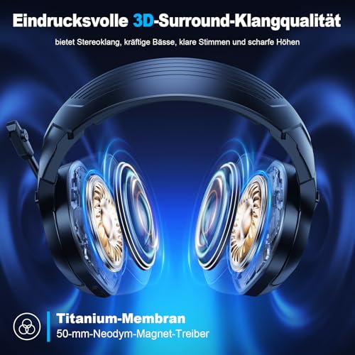 Fachixy FC200 Wireless Gaming Headset, 2.4GHz Bluetooth 5.4 Headset mit Mikrofon für PS5, PS4, PC, Switch, Gaming Kopfhörer Kabellos, Geringe Latenz Noise Cancelling, mit LED Licht, 50H Akkulaufzeit Bild 2