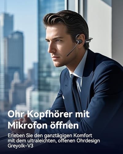 Bluetooth-Kopfhörer mit Mikrofon, offene Ohr Kopfhörer w/Geräuschdämpfungsmikrofon für Telefon PC Computer Laptop, leichtes und Komfortables drahtloses Kopfhörer für Büro Fahren Arbeiten Bild 2