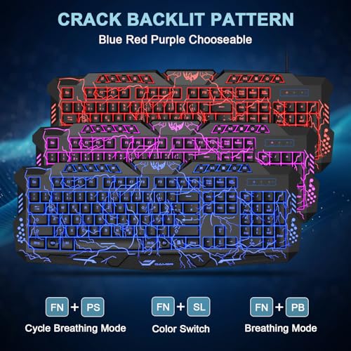 Gaming Tastatur und Maus Set, QWERTZ DE 114 Tasten Layout, LED Hintergrundbeleuchtete Kabelgebundene Tastatur, Ergonomische 4 Farbige Gaming Maus, Großes Mauspad, USB für PC PS5 Xbox Bild 2
