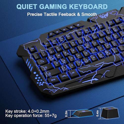 Gaming Tastatur und Maus Set, QWERTZ DE 114 Tasten Layout, LED Hintergrundbeleuchtete Kabelgebundene Tastatur, Ergonomische 4 Farbige Gaming Maus, Großes Mauspad, USB für PC PS5 Xbox Bild 3