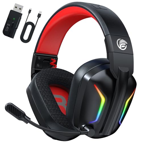 Fachixy FC-300 Gaming Headset mit Mikrofon, 2,4G Wireless Headset für PS5, PS4, PC, Switch, Mac, Surround Sound Faltbarer Bluetooth Gaming Kopfhörer kabellos mit LED Licht, Über 50H+ Akkulaufzeit Bild 1