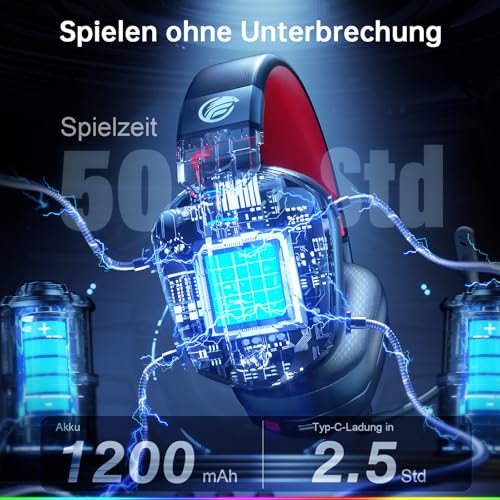 Fachixy FC-300 Gaming Headset mit Mikrofon, 2,4G Wireless Headset für PS5, PS4, PC, Switch, Mac, Surround Sound Faltbarer Bluetooth Gaming Kopfhörer kabellos mit LED Licht, Über 50H+ Akkulaufzeit Bild 5