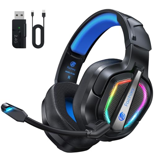 Fachixy FC200 Wireless Gaming Headset, 2.4GHz Bluetooth 5.4 Headset mit Mikrofon für PS5, PS4, PC, Switch, Gaming Kopfhörer Kabellos, Geringe Latenz Noise Cancelling, mit LED Licht, 50H Akkulaufzeit Bild 1