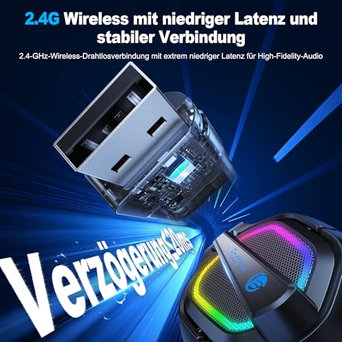 Fachixy FC200 Wireless Gaming Headset, 2.4GHz Bluetooth 5.4 Headset mit Mikrofon für PS5, PS4, PC, Switch, Gaming Kopfhörer Kabellos, Geringe Latenz Noise Cancelling, mit LED Licht, 50H Akkulaufzeit Bild 4