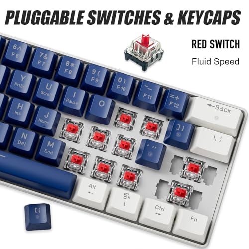 abucow 60% Mechanische Gaming-Tastatur mit Roten Schaltern, Kabelgebundene Kompakte Tastatur, Anti-Ghosting, Keine Tasten-Konflikte, 61 Austauschbare Tastenkappen, Ergonomisches Design Bild 2
