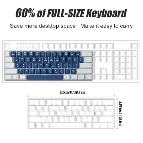 abucow 60% Mechanische Gaming-Tastatur mit Roten Schaltern, Kabelgebundene Kompakte Tastatur, Anti-Ghosting, Keine Tasten-Konflikte, 61 Austauschbare Tastenkappen, Ergonomisches Design Bild 4
