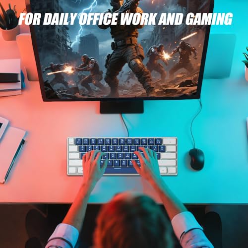 abucow 60% Mechanische Gaming-Tastatur mit Roten Schaltern, Kabelgebundene Kompakte Tastatur, Anti-Ghosting, Keine Tasten-Konflikte, 61 Austauschbare Tastenkappen, Ergonomisches Design Bild 6