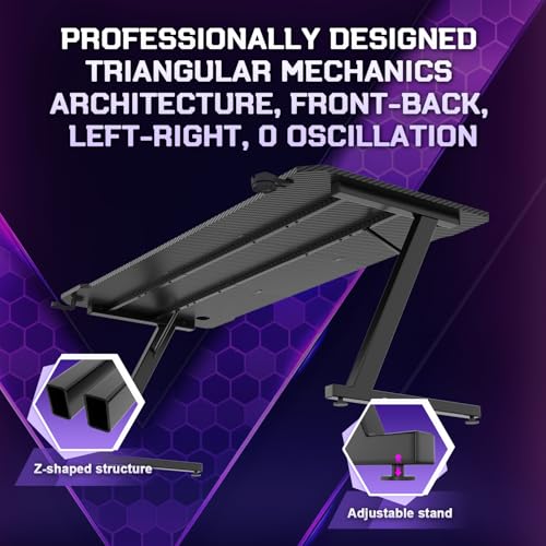 JUMMICO JUMMCO Gaming-Tisch, Gaming-Tisch mit Becherhalter und Headset-Halter, 2 professionelle Kabelführungslöcher, Tischplatte aus Kohlefaser, hochwertiges schwarzes Metallgestell 80x52 cm Bild 5