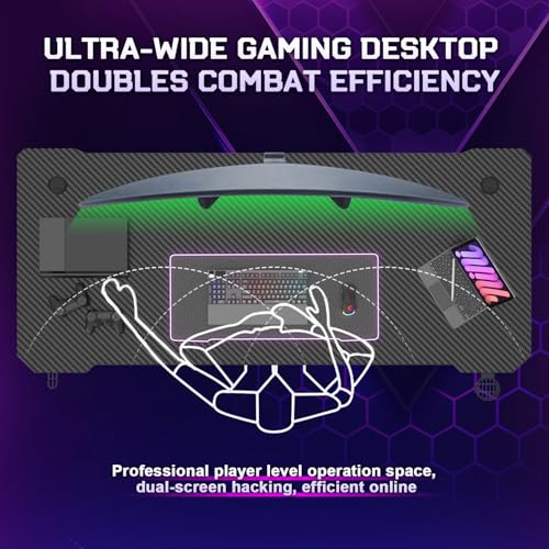JUMMICO JUMMCO Gaming-Tisch, Gaming-Tisch mit Becherhalter und Headset-Halter, 2 professionelle Kabelführungslöcher, Tischplatte aus Kohlefaser, hochwertiges schwarzes Metallgestell 80x52 cm Bild 6