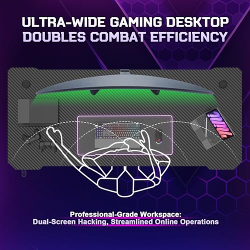 JUMMICO JUMMCO Gaming-Tisch, Gaming-Tisch mit Becherhalter und Headset-Halter, 2 professionelle Kabelführungslöcher, Tischplatte aus Kohlefaser, hochwertiges schwarzes Metallgestell 120x60 cm Bild 5