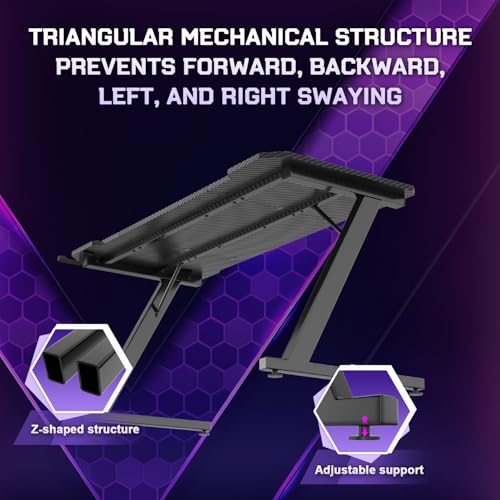 JUMMICO JUMMCO Gaming-Tisch, Gaming-Tisch mit Becherhalter und Headset-Halter, 2 professionelle Kabelführungslöcher, Tischplatte aus Kohlefaser, hochwertiges schwarzes Metallgestell 120x60 cm Bild 6