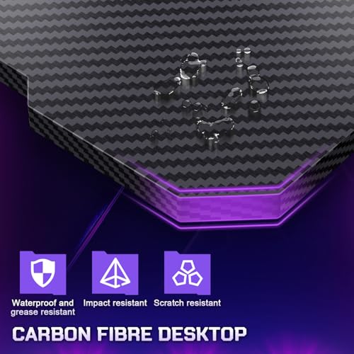 JUMMICO JUMMCO Gaming-Tisch, Gaming-Tisch mit Becherhalter und Headset-Halter, 2 professionelle Kabelführungslöcher, Tischplatte aus Kohlefaser, hochwertiges schwarzes Metallgestell 120x60 cm Bild 7