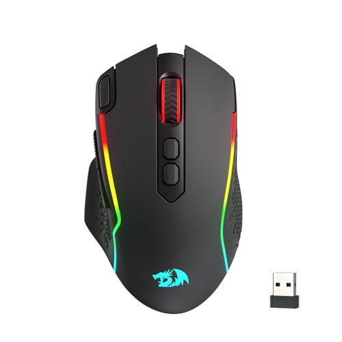Redragon M810 MAX 3-Modus-Funk-Gaming-Maus, 12000 DPI kabelgebundene/kabellose RGB-Maus mit Schnellfeuer-Taste, 8 Makro-Tasten, 188 Stunden zuverlässige Akkulaufzeit für PC/Mac/Laptop Bild 1