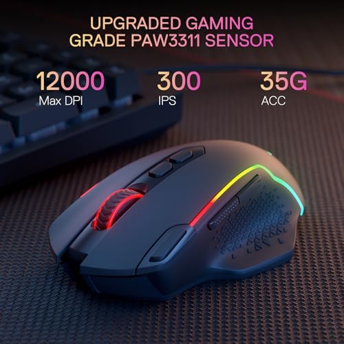Redragon M810 MAX 3-Modus-Funk-Gaming-Maus, 12000 DPI kabelgebundene/kabellose RGB-Maus mit Schnellfeuer-Taste, 8 Makro-Tasten, 188 Stunden zuverlässige Akkulaufzeit für PC/Mac/Laptop Bild 4