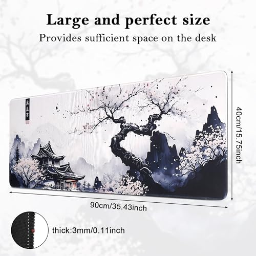 Gaming Mauspad 900 x 400mm - Mousepad XXL - rutschfeste Mauspad groß - verbessert die Präzision und Geschwindigkeit -(Ink Painting Black & White) Bild 2