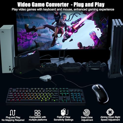 Tastatur und Maus Adapter für Nintendo Switch/Xbox Series X/S/Xbox One/PS4/PS3, Gaming Tastatur Maus konverter Support Mouse Sensitivity Adjustment/Zielgeschwindigkeit/Totzonenanpassung,Plug-and-Play Bild 2