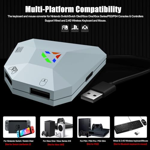 Tastatur und Maus Adapter für Nintendo Switch/Xbox Series X/S/Xbox One/PS4/PS3, Gaming Tastatur Maus konverter Support Mouse Sensitivity Adjustment/Zielgeschwindigkeit/Totzonenanpassung,Plug-and-Play Bild 3