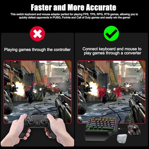 Tastatur und Maus Adapter für Nintendo Switch/Xbox Series X/S/Xbox One/PS4/PS3, Gaming Tastatur Maus konverter Support Mouse Sensitivity Adjustment/Zielgeschwindigkeit/Totzonenanpassung,Plug-and-Play Bild 4
