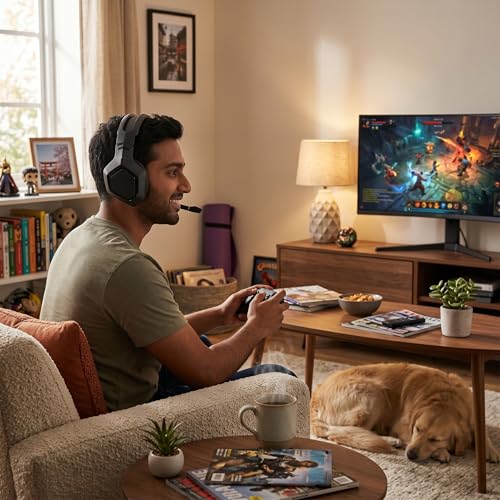 Walfront Wireless Gaming Headset mit Mikrofon Bluetooth Kopfhörer und 3, 5mm Verdrahtungsanpassungs Anpassungs Kabellos Headset Enthält Einen 2, 4 g Adapter für PC Laptop Mobile (Black) Bild 4