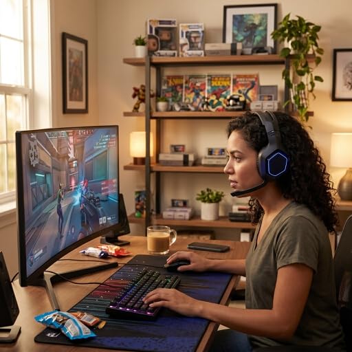 Walfront Wireless Gaming Headset mit Mikrofon Bluetooth Kopfhörer und 3, 5mm Verdrahtungsanpassungs Anpassungs Kabellos Headset Enthält Einen 2, 4 g Adapter für PC Laptop Mobile (Black) Bild 5