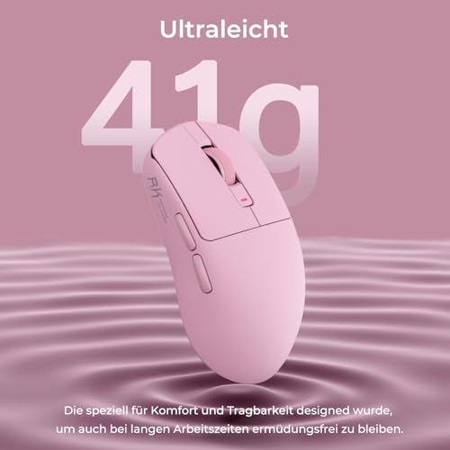 RK ROYAL KLUDGE M30 Gaming Maus Kabellos, 12000 DPI PixArt PAW3311 Sensor Gaming Mouse, 41g Ultralight, 1000Hz Polling Rate, 2.4G/USB-C/Bluetooth, 250mAh, Voll programmierbare Tasten, Rosa Bild 4