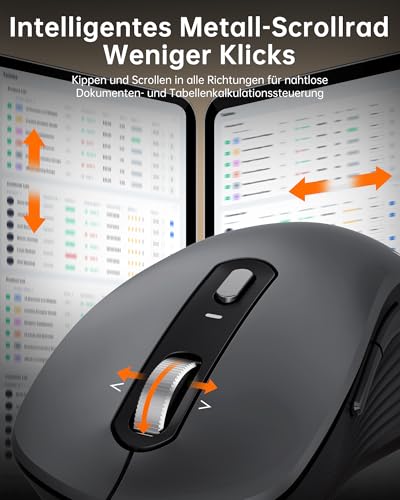 TECKNET Bluetooth Maus, Maus Kabellos (BT 5.0/3.0 + 2.4G), 4-Wege-Scrollrad Leise Funkmaus mit USB-A Empfänger, 4800 DPI Kabellose Mäuse, Ergonomische Computer Mouse für Laptop/PC/Mac/Tablet, Grau Bild 2