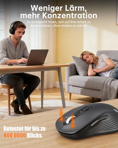 TECKNET Bluetooth Maus, Maus Kabellos (BT 5.0/3.0 + 2.4G), 4-Wege-Scrollrad Leise Funkmaus mit USB-A Empfänger, 4800 DPI Kabellose Mäuse, Ergonomische Computer Mouse für Laptop/PC/Mac/Tablet, Grau Bild 5