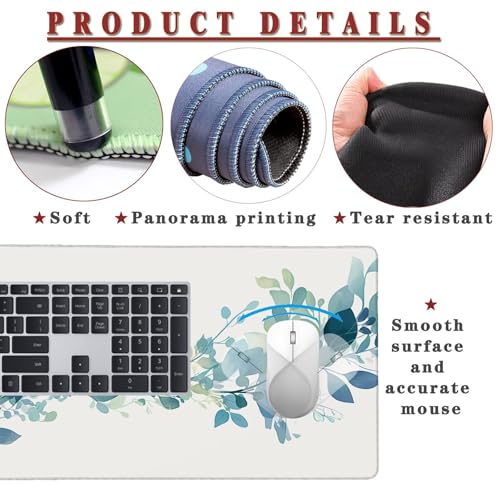 Mauspad XXL 1400x800x4mm Wasserdicht Schreibtischunterlage rutschfeste Speed Gaming Mousepad Plant (2) Groß Desk Mouse Mat Maus Pad, Schreibtisch Unterlage Deko für PC, MacBook, Laptop, Home Office Bild 4