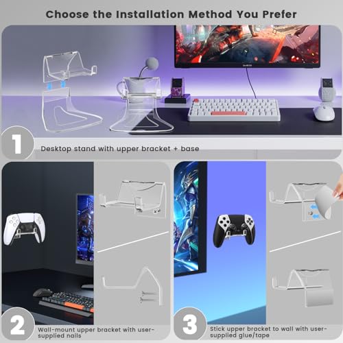 2 Stück Controller Halter, Controller Halterung für PC/Switch/Xbox/PS3/PS4/PS5/Pro Controller, Universal Wandhalterung Headset Halterung Rutschfester Stabiler Tabletop Gaming Zubehör Ständer Bild 4