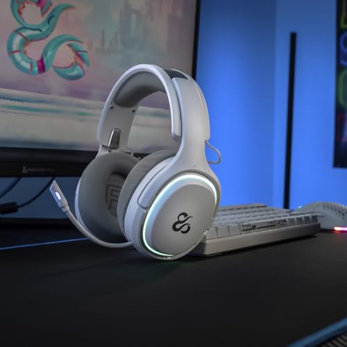 NEWSKILL Aton V2 Gaming-Kopfhörer, kabellos, 2,4 G, Bluetooth 5.0 und Typ-C-Kabel, einziehbares Mikrofon, Surround-Sound, RGB, kompatibel mit PC, PS5, Switch und Handy (weiß) Bild 2