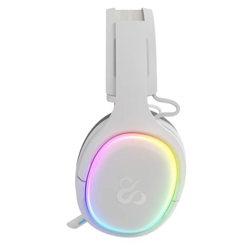 NEWSKILL Aton V2 Gaming-Kopfhörer, kabellos, 2,4 G, Bluetooth 5.0 und Typ-C-Kabel, einziehbares Mikrofon, Surround-Sound, RGB, kompatibel mit PC, PS5, Switch und Handy (weiß) Bild 4