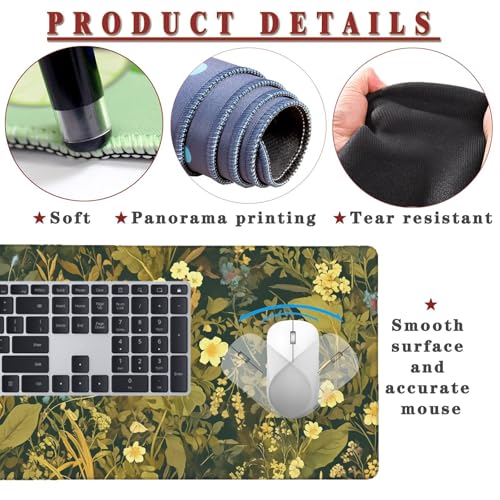 Mauspad XXL 1400x800x4mm Wasserdicht Schreibtischunterlage rutschfeste Speed Gaming Mousepad Plants (15) Groß Desk Mouse Mat Maus Pad, Schreibtisch Unterlage Deko für PC, MacBook, Laptop, Home Office Bild 4