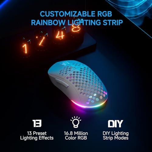 TMKB Falcon M1 Kabellose Gaming Maus - 24000 DPI, 180h Akku, 90g Leichtbau, 6 programmierbare Tasten, RGB-Beleuchtung, 2.4G/BT5.2/USB-C für PC/Mac/Laptop,weiß Bild 6
