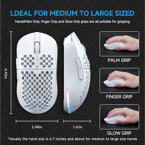 TMKB Falcon M1 Kabellose Gaming Maus - 24000 DPI, 180h Akku, 90g Leichtbau, 6 programmierbare Tasten, RGB-Beleuchtung, 2.4G/BT5.2/USB-C für PC/Mac/Laptop,weiß Bild 7