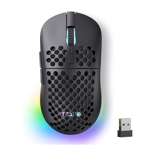 TMKB Falcon M1 Kabellose Gaming Maus - 24000 DPI, 180h Akkulaufzeit, 90g Ultra-Leicht, 6 Programmierbare Tasten, RGB-Beleuchtung, 2.4G/BT5.2/USB-C für PC/Mac/Laptop,Schwarz Bild 1