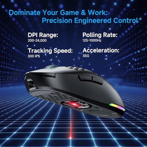 TMKB Falcon M1 Kabellose Gaming Maus - 24000 DPI, 180h Akkulaufzeit, 90g Ultra-Leicht, 6 Programmierbare Tasten, RGB-Beleuchtung, 2.4G/BT5.2/USB-C für PC/Mac/Laptop,Schwarz Bild 3