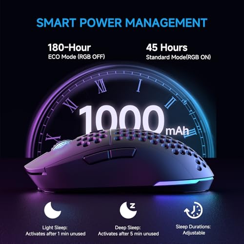 TMKB Falcon M1 Kabellose Gaming Maus - 24000 DPI, 180h Akkulaufzeit, 90g Ultra-Leicht, 6 Programmierbare Tasten, RGB-Beleuchtung, 2.4G/BT5.2/USB-C für PC/Mac/Laptop,Schwarz Bild 5