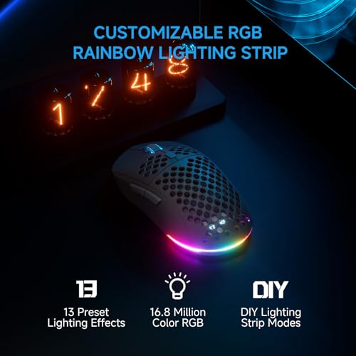 TMKB Falcon M1 Kabellose Gaming Maus - 24000 DPI, 180h Akkulaufzeit, 90g Ultra-Leicht, 6 Programmierbare Tasten, RGB-Beleuchtung, 2.4G/BT5.2/USB-C für PC/Mac/Laptop,Schwarz Bild 6