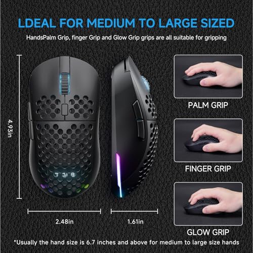TMKB Falcon M1 Kabellose Gaming Maus - 24000 DPI, 180h Akkulaufzeit, 90g Ultra-Leicht, 6 Programmierbare Tasten, RGB-Beleuchtung, 2.4G/BT5.2/USB-C für PC/Mac/Laptop,Schwarz Bild 7