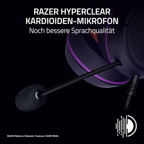 Razer Kraken Kitty V2 - Gengar Pokémon Edition - USB-Headset - Gengar-Stacheln - Streamreaktive Beleuchtung - HyperClear-Kardioidenmikrofon - Triforce 40-mm-Treiber - 7.1 Surround Sound | Violett Bild 5