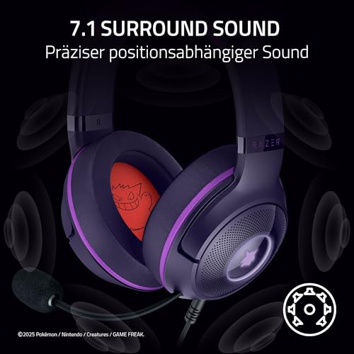 Razer Kraken Kitty V2 - Gengar Pokémon Edition - USB-Headset - Gengar-Stacheln - Streamreaktive Beleuchtung - HyperClear-Kardioidenmikrofon - Triforce 40-mm-Treiber - 7.1 Surround Sound | Violett Bild 6