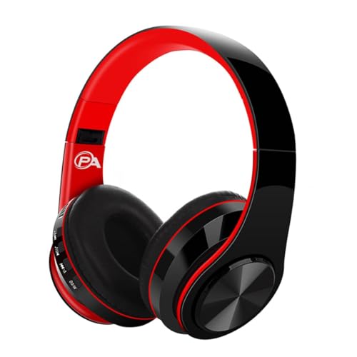 Hybrid-Kopfhörer mit Geräuschunterdrückung, kabellos, Bluetooth, Over-Ear, Schwarz mit Farbakzenten, integriertem Mikrofon, HiFi-Stereo-Sound, faltbares Design, Headset (rot) Bild 1