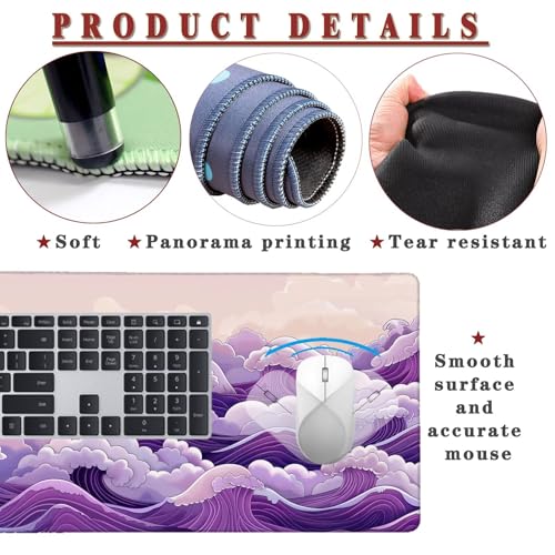 Mauspad XXL 1400x800x4mm Wasserdicht Schreibtischunterlage rutschfeste Speed Gaming Mousepad Purple (10) Groß Desk Mouse Mat Maus Pad, Schreibtisch Unterlage Deko für PC, MacBook, Laptop, Home Office Bild 4