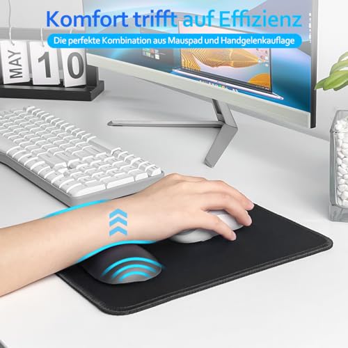 Zindoo Mauspad mit Gelkissen, 260x210x3 mm, rutschfest & Komfortabel für Büro, Gaming, Computer & Laptop | Ergonomisches Schwarzes Handgelenkpad für Angenehme Haltung Bild 2