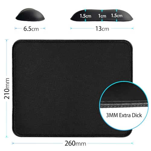 Zindoo Mauspad mit Gelkissen, 260x210x3 mm, rutschfest & Komfortabel für Büro, Gaming, Computer & Laptop | Ergonomisches Schwarzes Handgelenkpad für Angenehme Haltung Bild 4