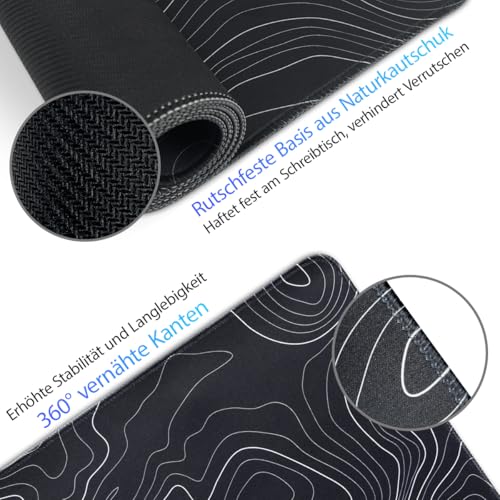 Zindoo Gaming Mauspad XXL 900 x 400 mm– Schwarzes Mousepad mit Konturen-Design – rutschfest, Langlebig, Speed-Textiloberfläche für Gaming & Home Office Bild 4
